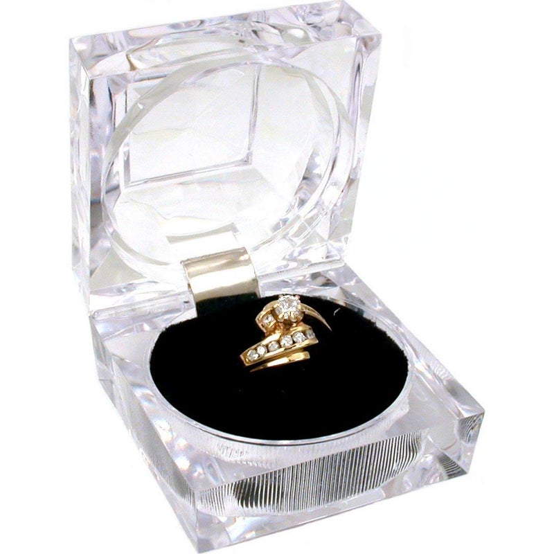 ELEpure Thickened 12 pcs Clear Crystal Ring Gift Boxes Earrings Jewelry Storage Box Acrylic Display Organizer Case for All Kinds of Ring Earrings Velvet Insert Black, 1.8" x 1.8" x 1.8" - Image 3